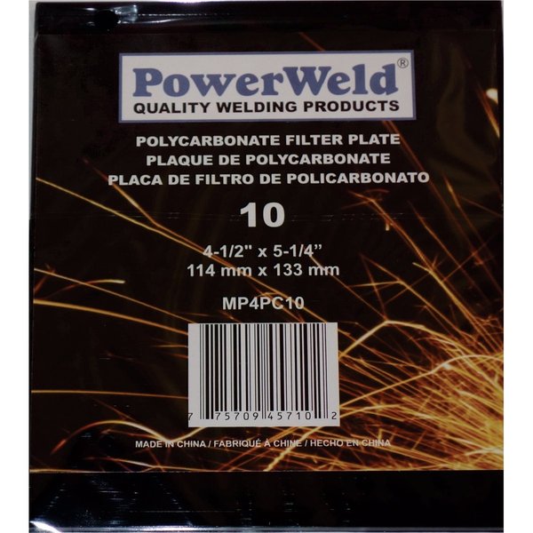 Powerweld Polycarbonate Filter Plate, 4-1/2" x 5-1/4", Shade #10 MP4PC10